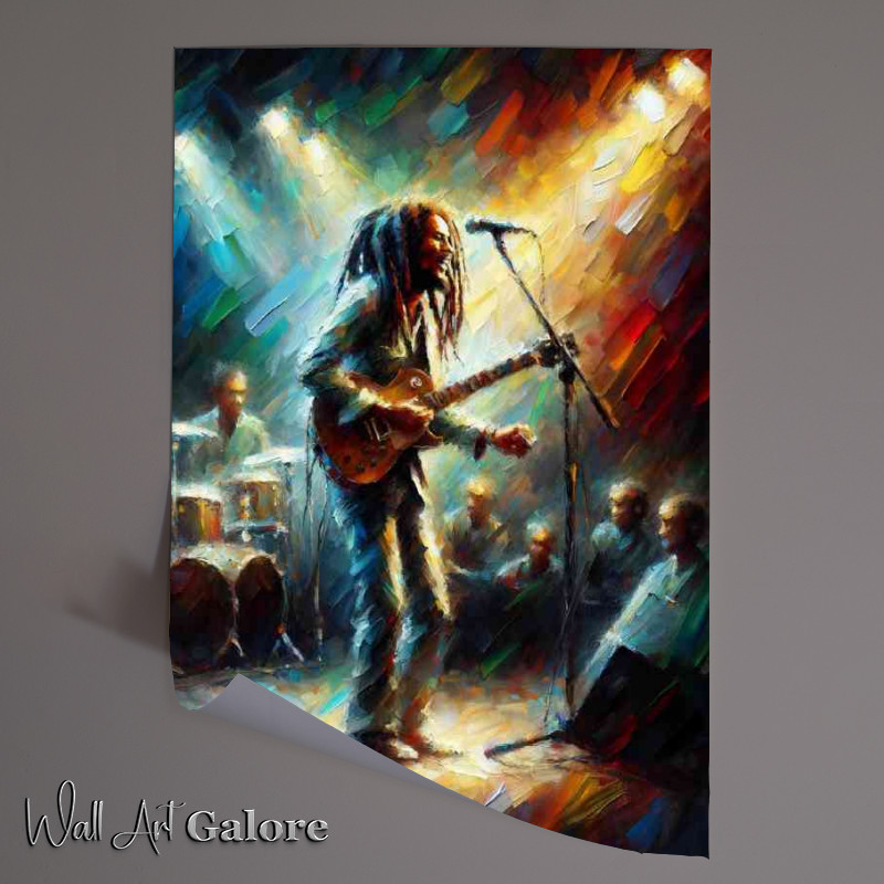Buy Unframed Poster : (Bob Marley performing on stage pallet knife art)