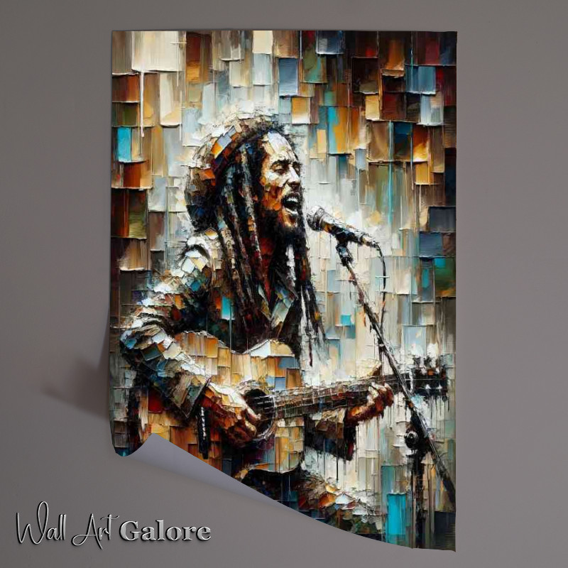 Buy Unframed Poster : (Bob Marley performing on stage pallet knife style)