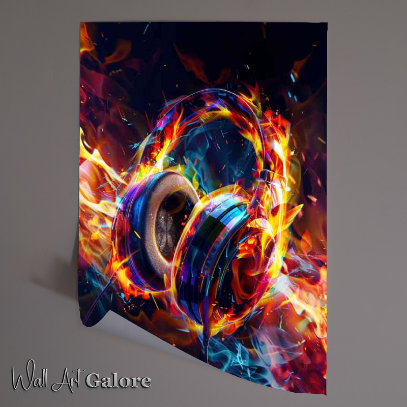 Buy Unframed Poster : (Colorful dj headphone with fiery colors)