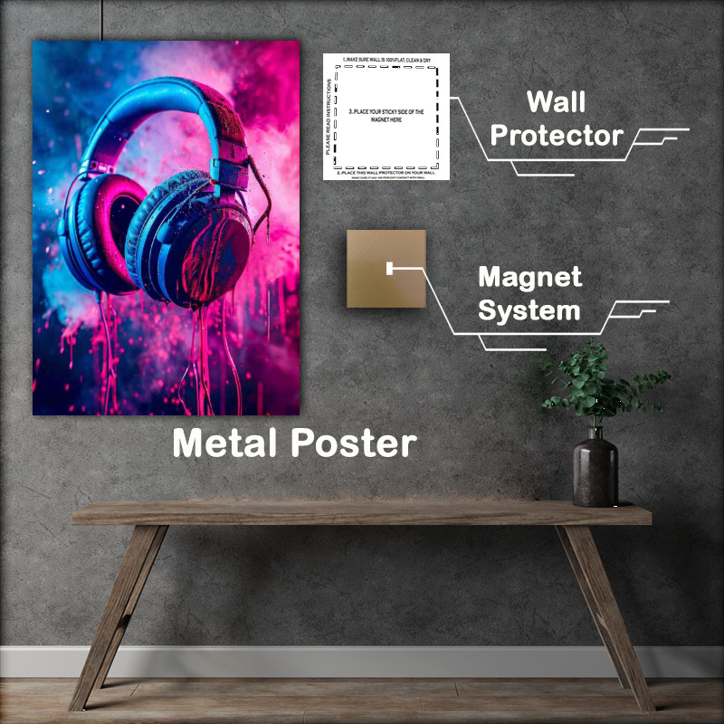 Buy Metal Poster : (Cute colorful beautiful dj headphones)