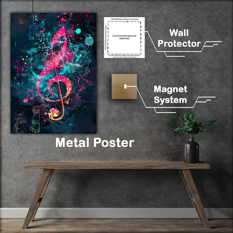 Buy Metal Poster : (Music notes and colorful background)