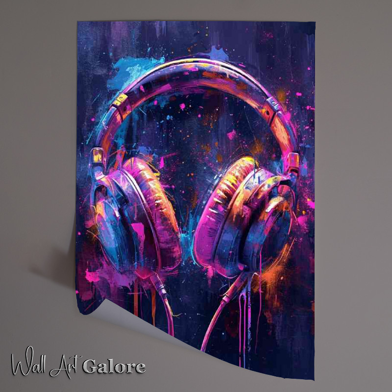 Buy Unframed Poster : (Pair of brightly colored headphones purples)