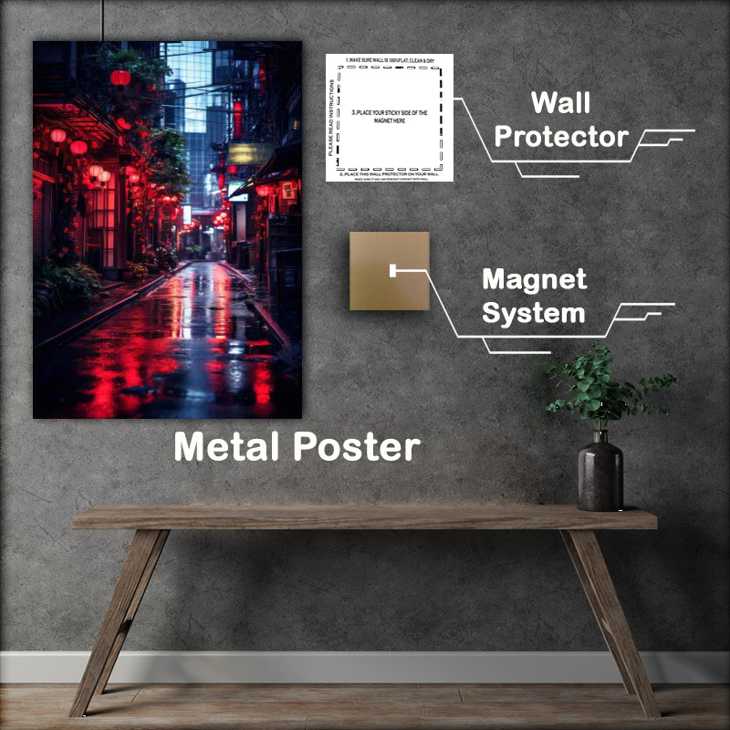 Buy Metal Poster : (night sky in japan with lights at dusk)