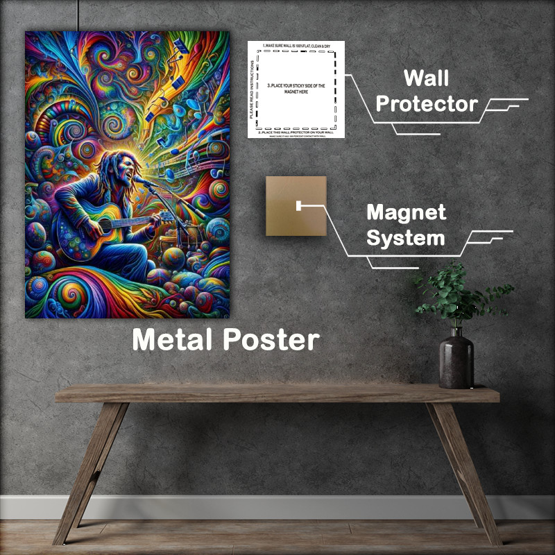 Buy Metal Poster : (Psychedelic Art painting of a musician inspired by Bob Marley)