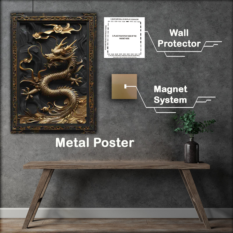 Buy Metal Poster : (Artistic Dragon with gold and black border)