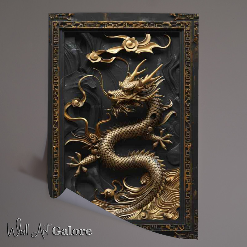 Buy Unframed Poster : (Artistic Dragon with gold and black border)