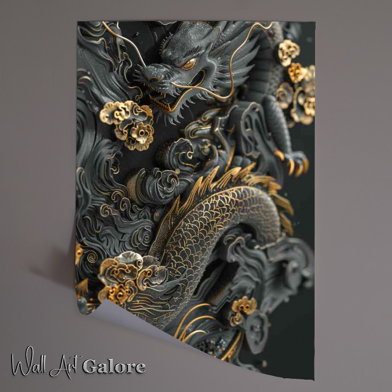 Buy Unframed Poster : (Black and gold design featuring the dragon over)