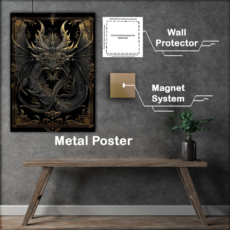 Buy Metal Poster : (Black and golden Dragons Abstract)