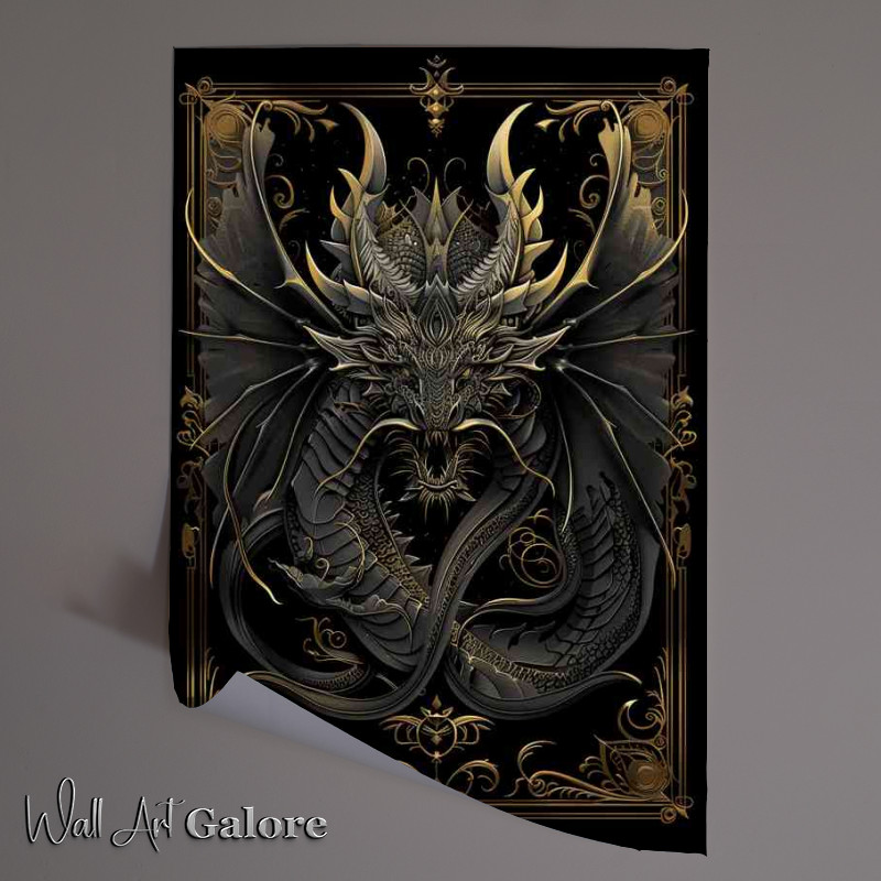 Buy Unframed Poster : (Black and golden Dragons Abstract)