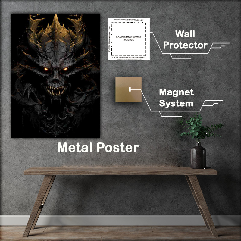 Buy Metal Poster : (Black dragon on a skull in the style of digital art)