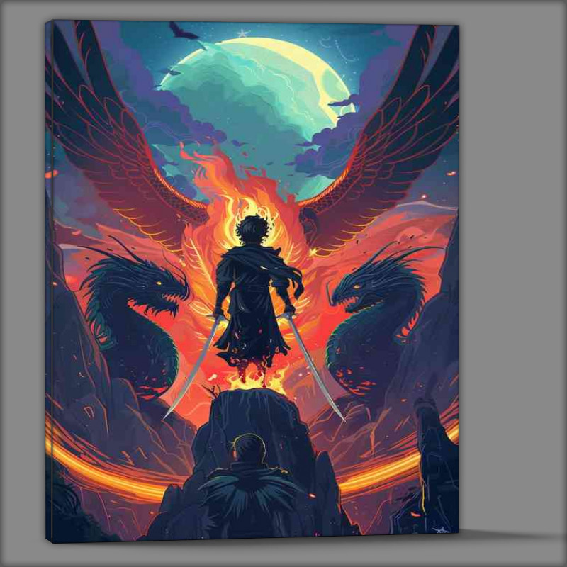 Buy Canvas : (An angel on fire with dragons guiding him)