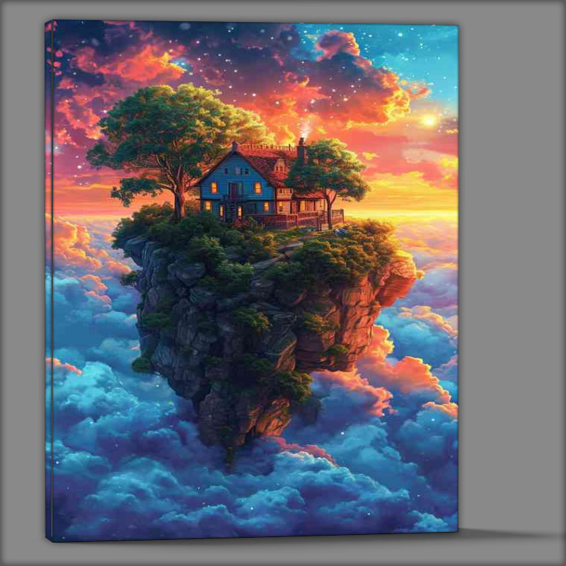 Buy Canvas : (Colorful house on an island in the clouds)