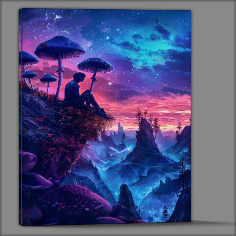 Buy Canvas : (Man sitting on top of earth with mushroom)