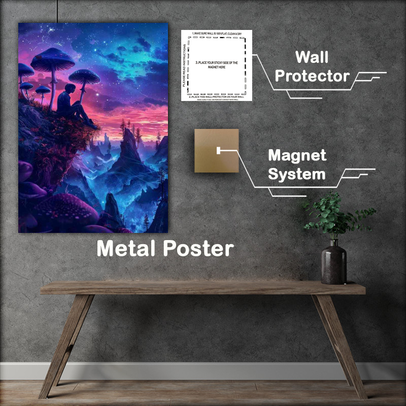Buy Metal Poster : (Man sitting on top of earth with mushroom)