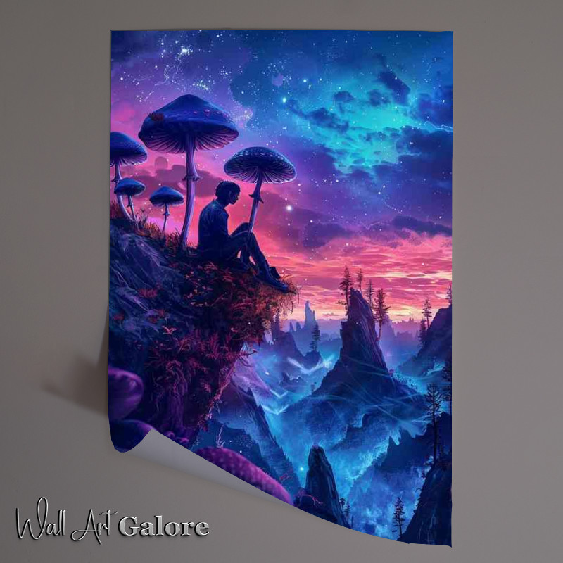 Buy Unframed Poster : (Man sitting on top of earth with mushroom)