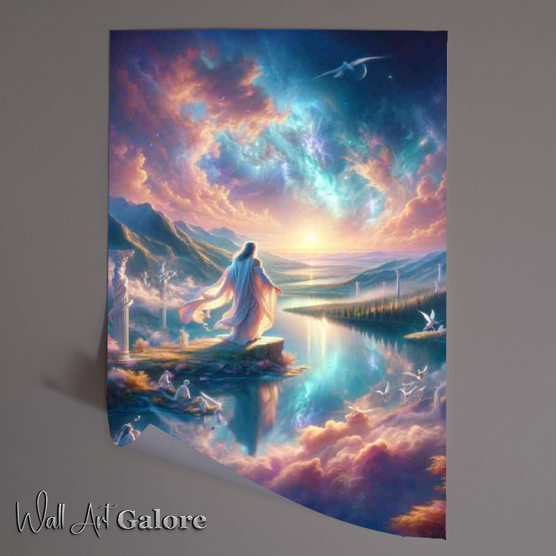 Buy Unframed Poster : (Serene moment in a heavenly landscape featuring a god like figure)