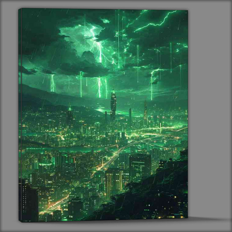 Buy Canvas : (The green valley with lightning)