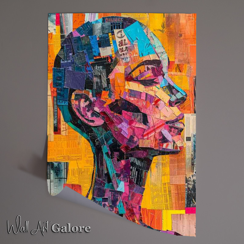 Buy Unframed Poster : (A colorful collage features a human head with a face)