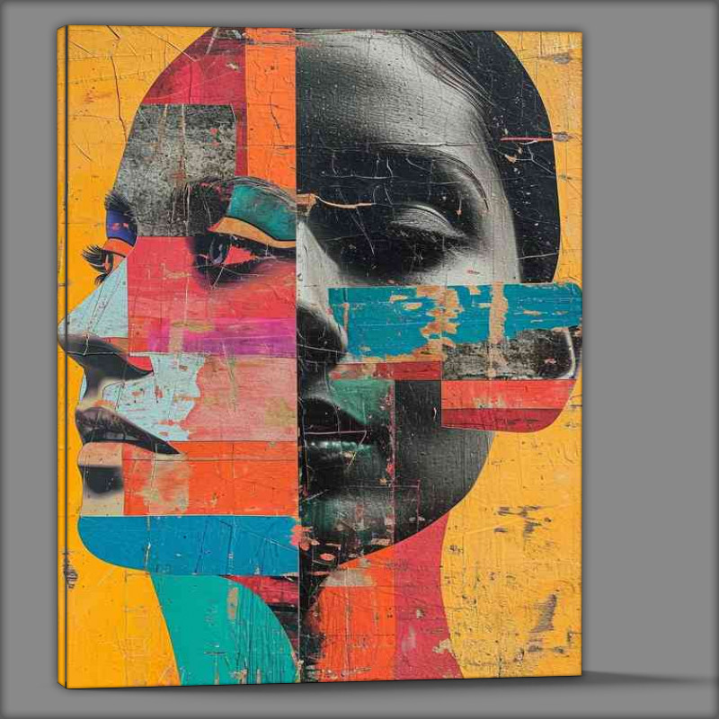 Buy Canvas : (A colorful collage features a human head with two faces)