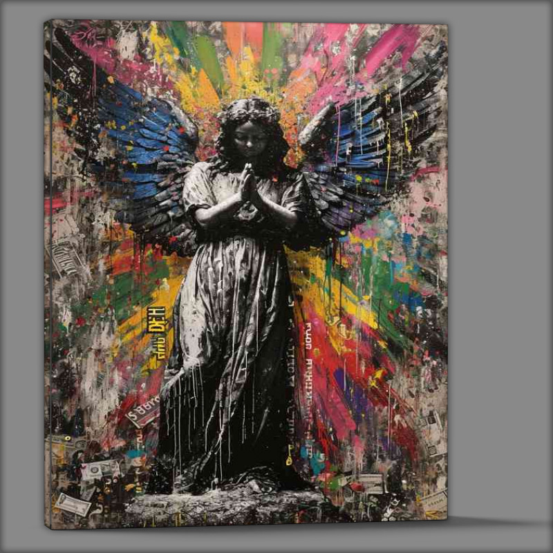 Buy Canvas : (A large black and white picture of a tattoo angel)