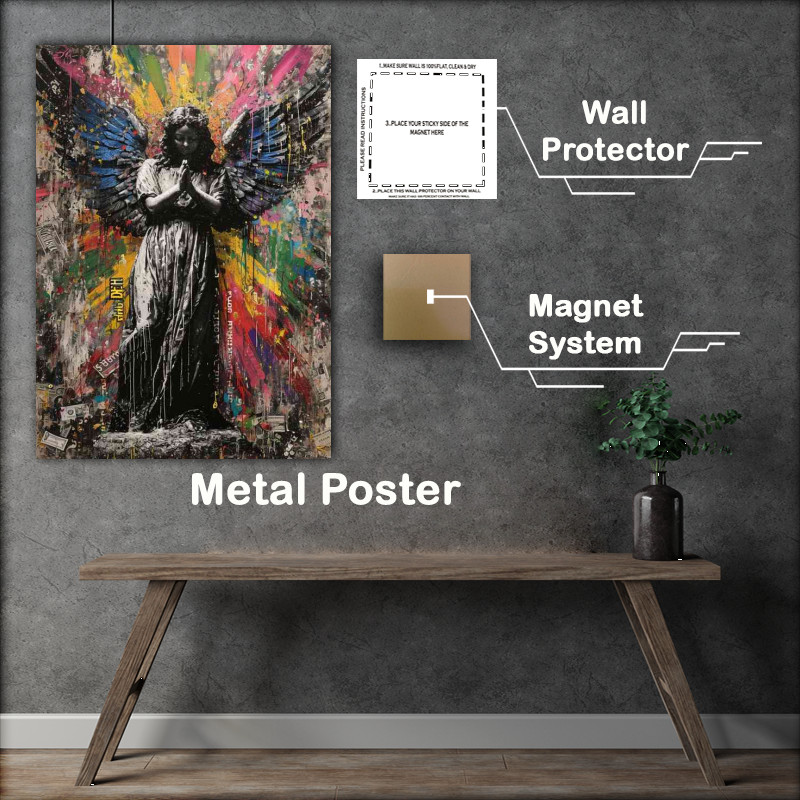 Buy Metal Poster : (A large black and white picture of a tattoo angel)