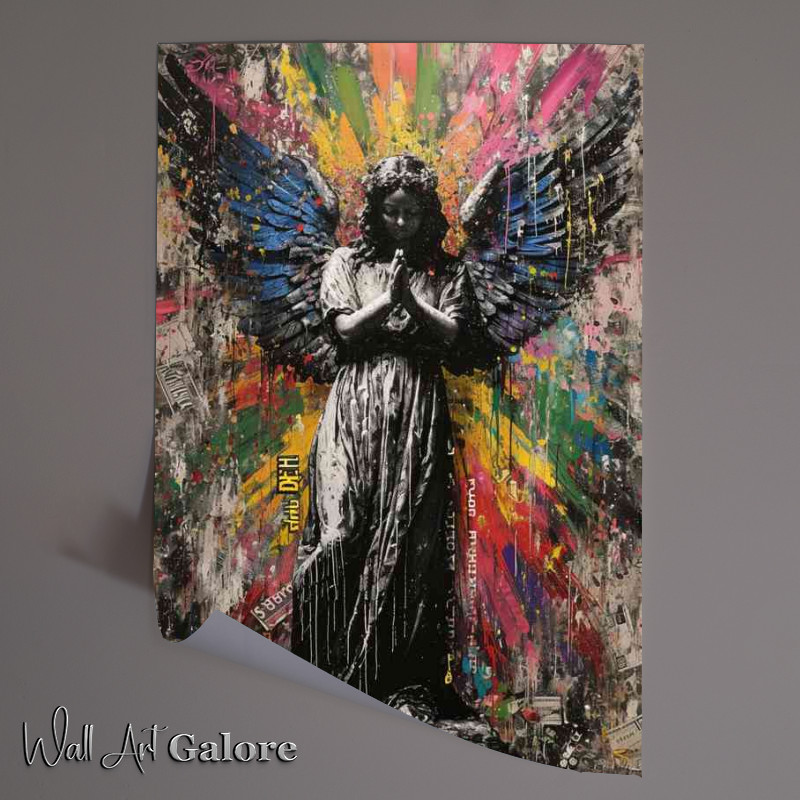 Buy Unframed Poster : (A large black and white picture of a tattoo angel)
