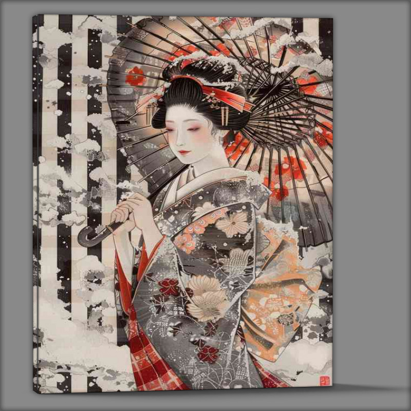 Buy Canvas : (Beautiful Japanese woman dressed in an elaborate kimono)