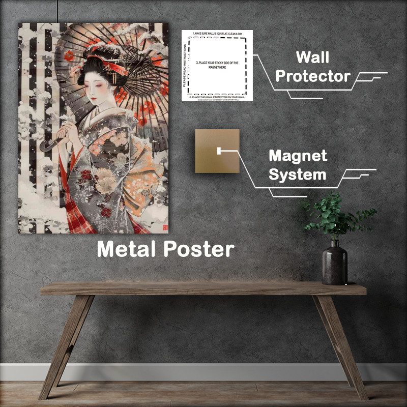 Buy Metal Poster : (Beautiful Japanese woman dressed in an elaborate kimono)