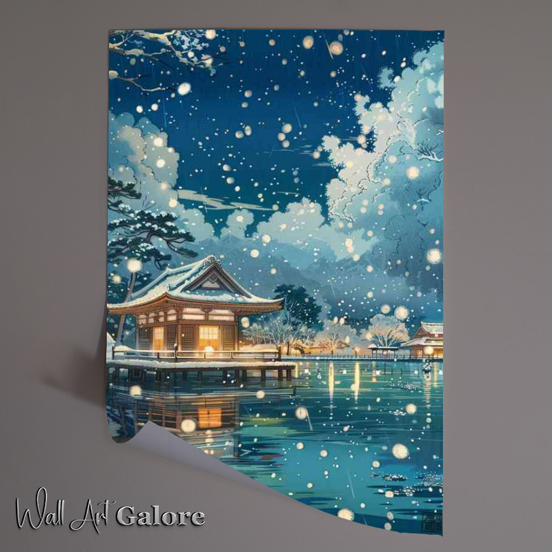 Buy Unframed Poster : (Beautiful snow scene over the temple by the lake)