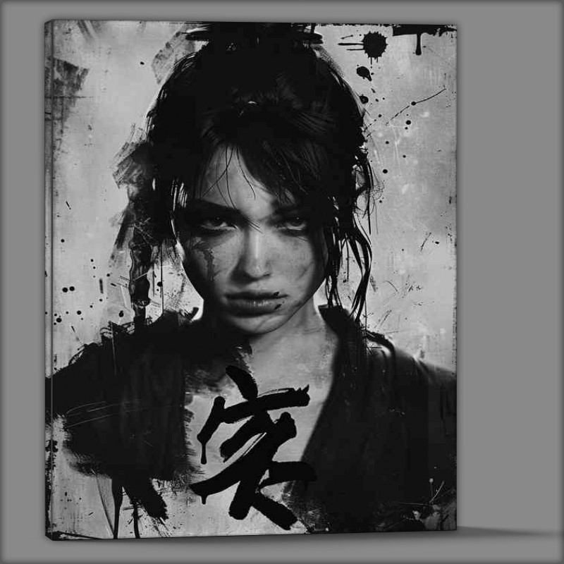 Buy Canvas : (Girl kimono in japanese grayscale art)