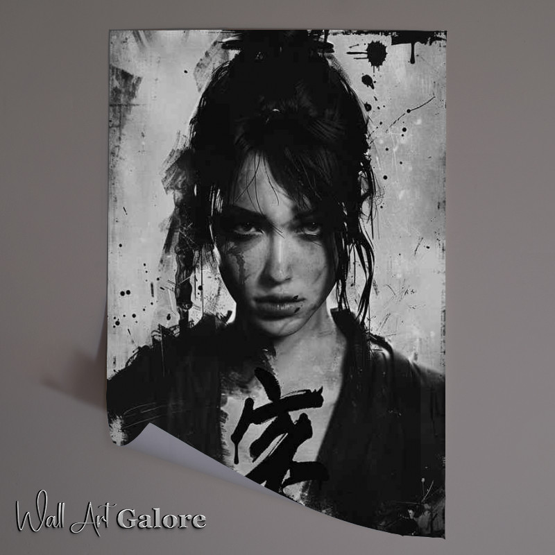 Buy Unframed Poster : (Girl kimono in japanese grayscale art)