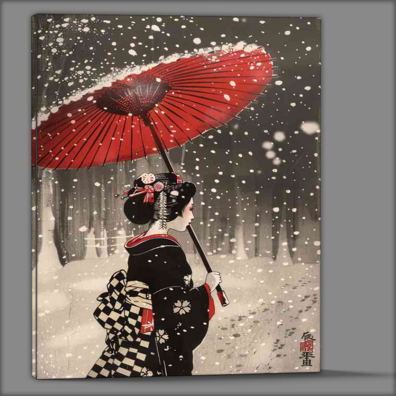 Buy Canvas : (Japanese lady walking in the snow)