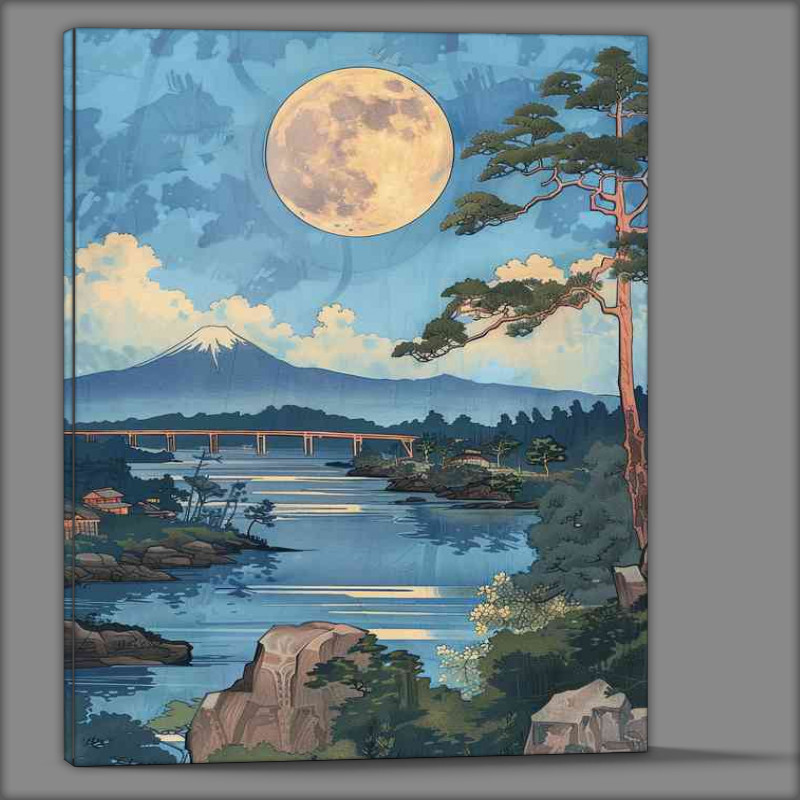 Buy Canvas : (Japanese river with mount Edna)