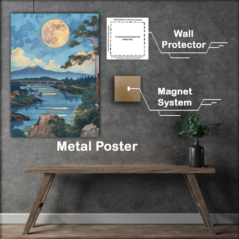 Buy Metal Poster : (Japanese river with mount Edna)