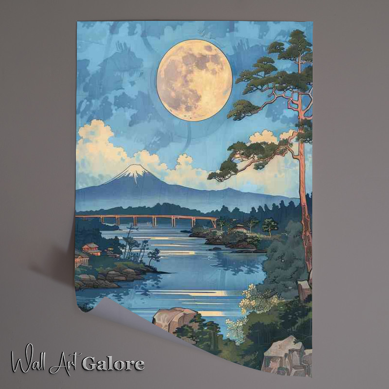 Buy Unframed Poster : (Japanese river with mount Edna)