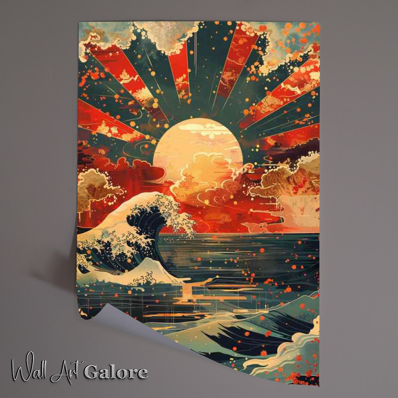 Buy Unframed Poster : (Japanese sun rising over the ocean)