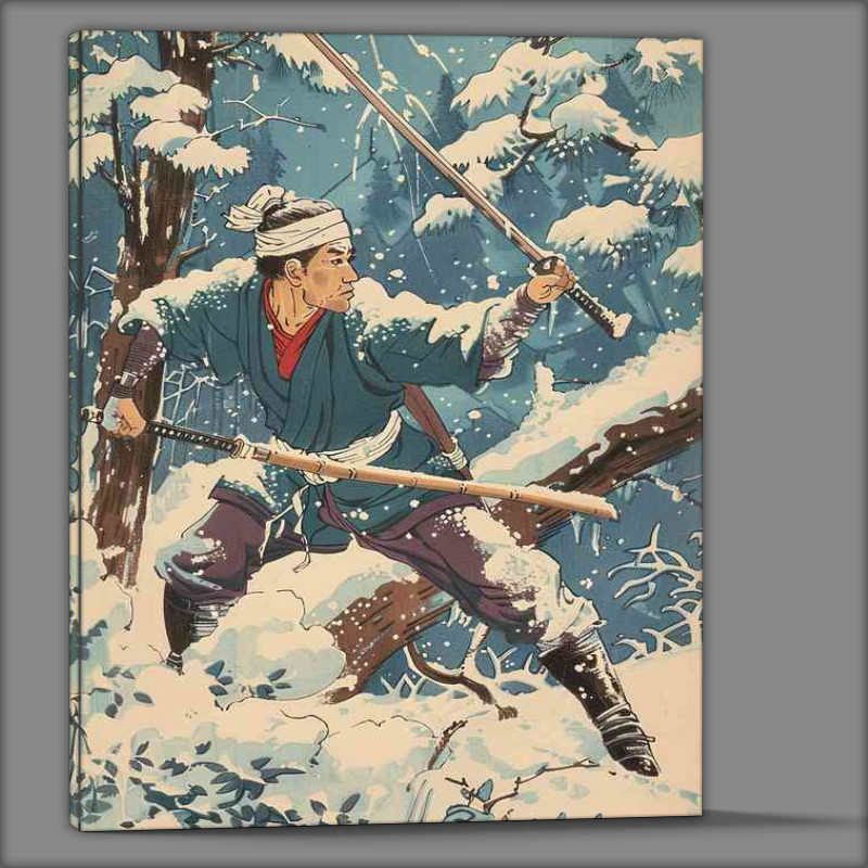 Buy Canvas : (Man with a white headband long wooden stick)