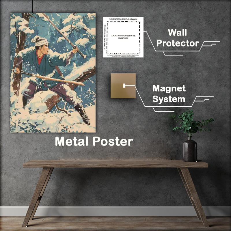 Buy Metal Poster : (Man with a white headband long wooden stick)