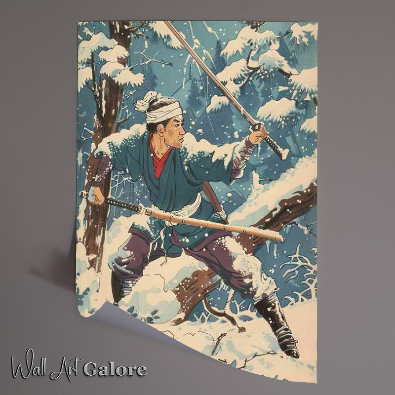 Buy Unframed Poster : (Man with a white headband long wooden stick)