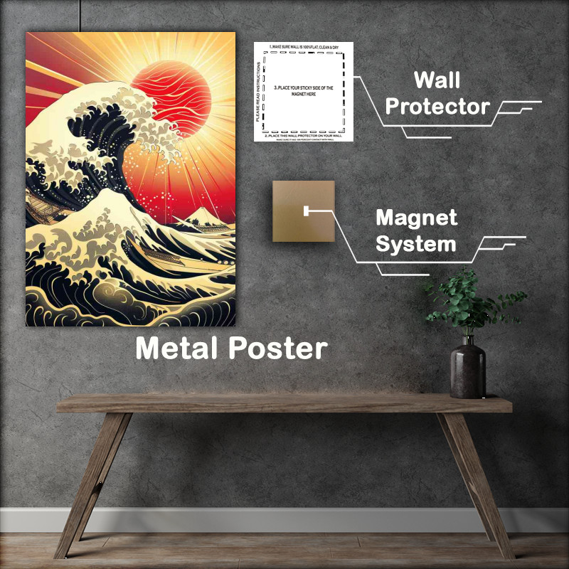 Buy Metal Poster : (Old japanese style poster showing the great wave)
