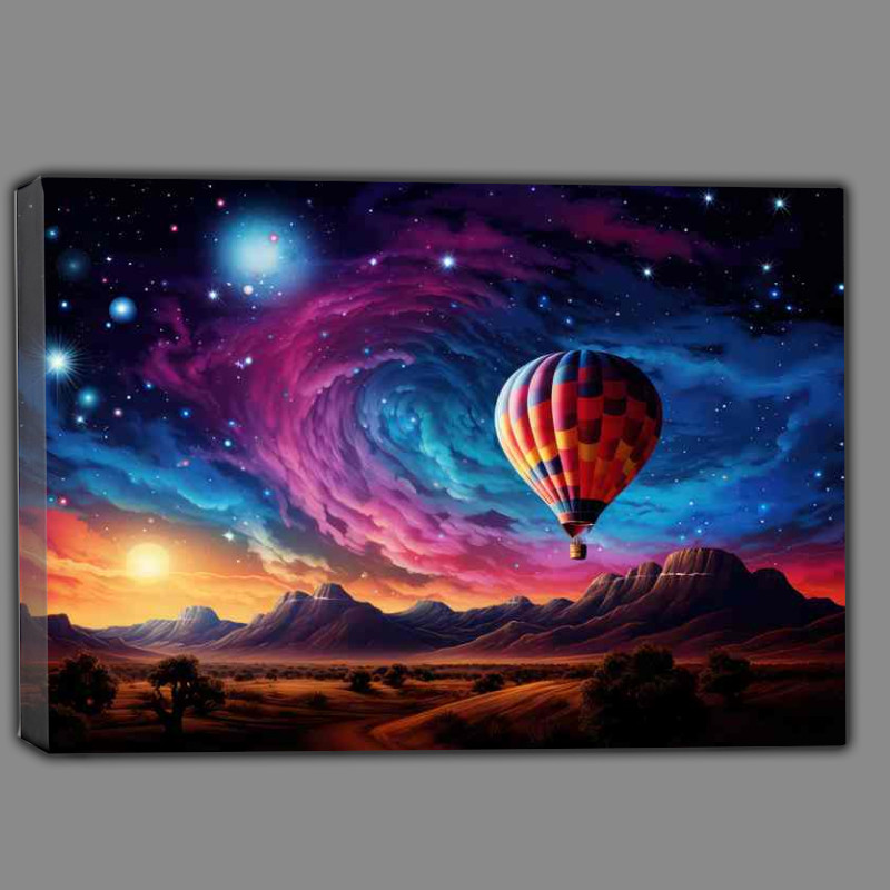 Buy Canvas : (hot air baloon in the desert by mountains)