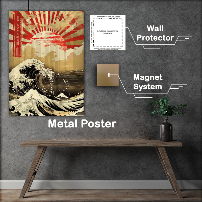 Buy Metal Poster : (Old japanese style waves poster)