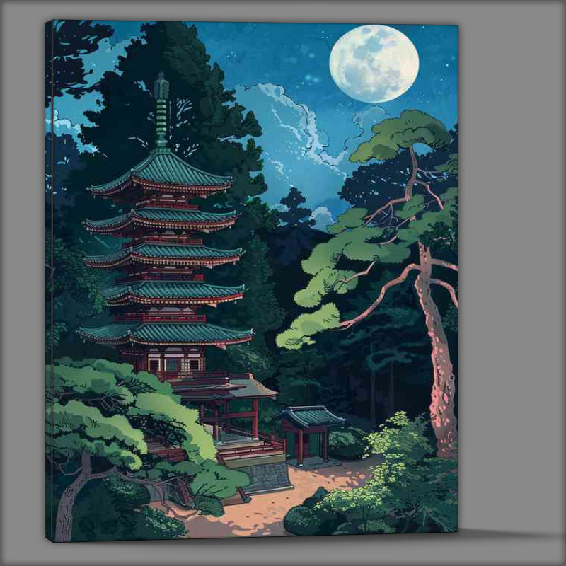 Buy Canvas : (Pagoda with red tiles and full moon)