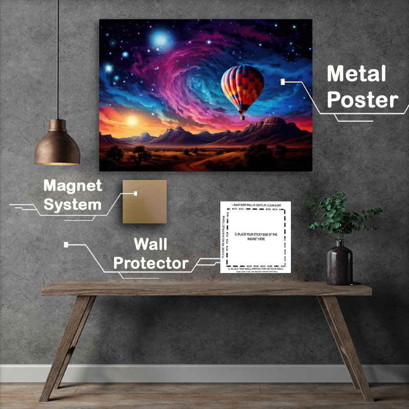 Buy Metal Poster : (hot air baloon in the desert by mountains)