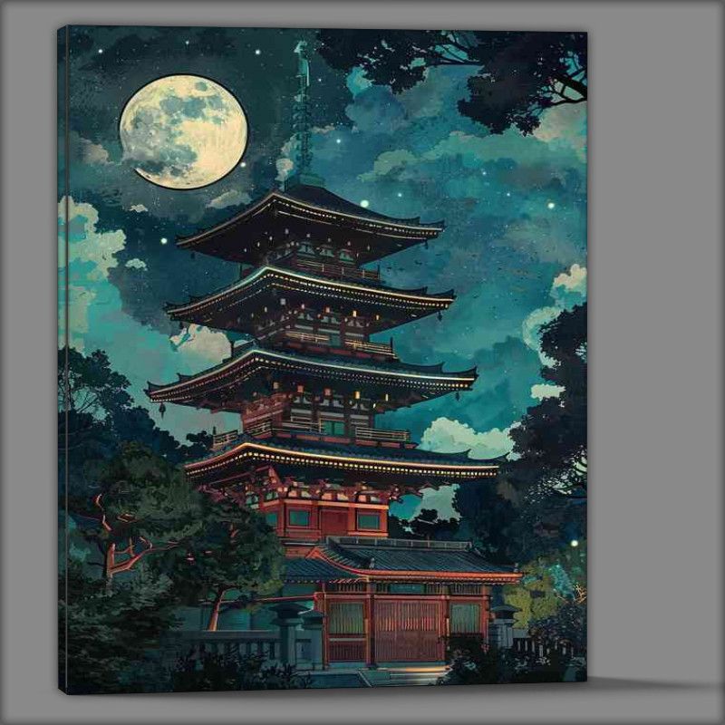 Buy Canvas : (Pagoda with the moonlight shining on it)