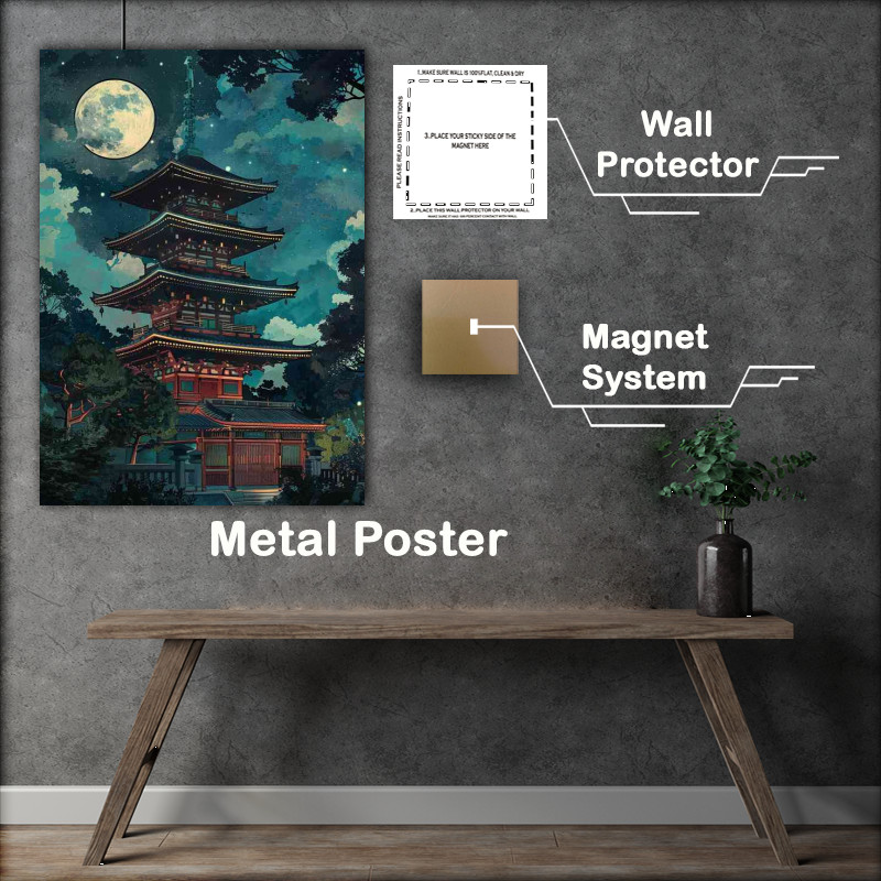 Buy Metal Poster : (Pagoda with the moonlight shining on it)