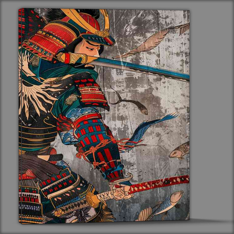 Buy Canvas : (Samurai fighting with sword and armor colorful wood)