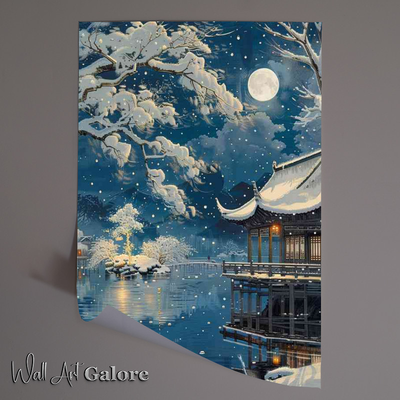 Buy Unframed Poster : (Snow scene at night in the temple)