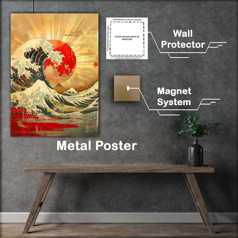 Buy Metal Poster : (The great waves over the sun rays)