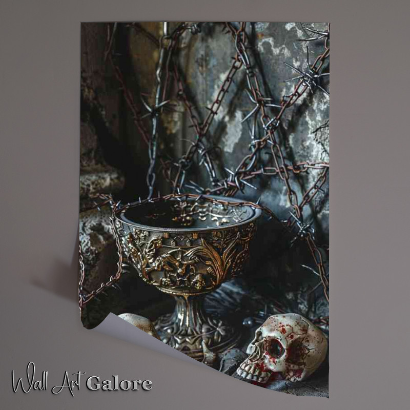 Buy Unframed Poster : (A bowl next to skulls and barbed wire)